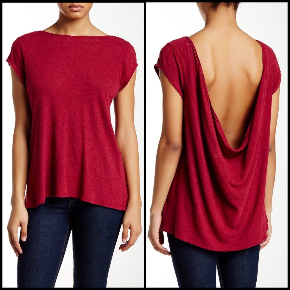 FREE PEOPLE XS NWT Red Prairie Draped Linen Tee